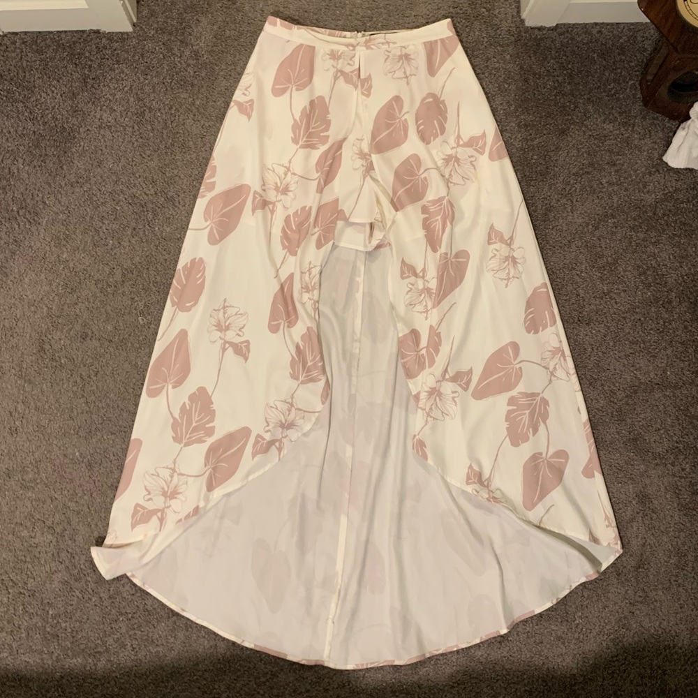 Fab’rik white & pink floral high low skirt outfit